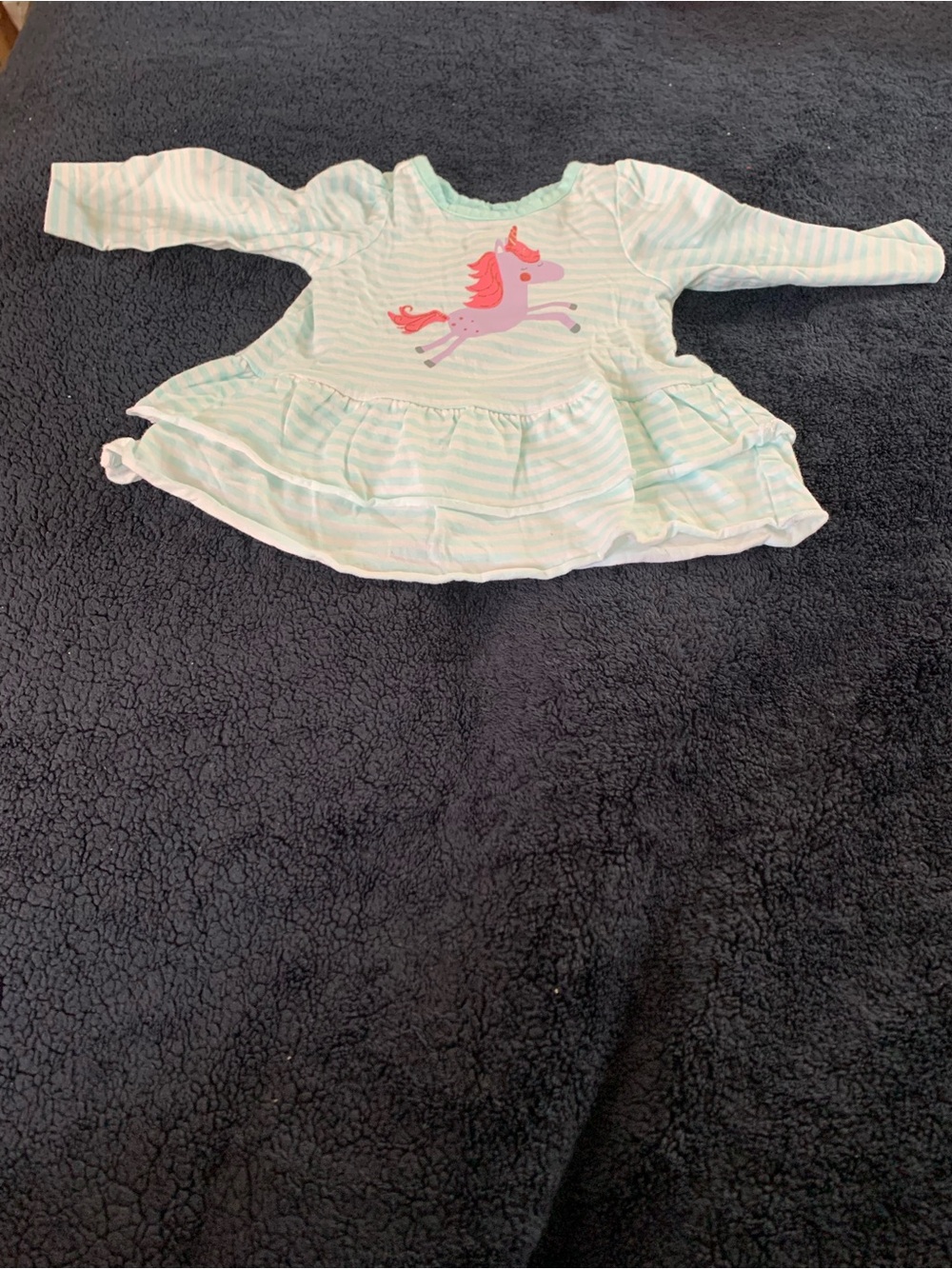 Mint Striped Baby Dress with Pink Unicorn Graphic